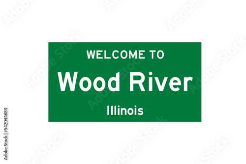 Wood River, Illinois, USA. City limit sign on transparent background.  photo