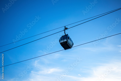 the cab of the funicular against the sky. ski resort