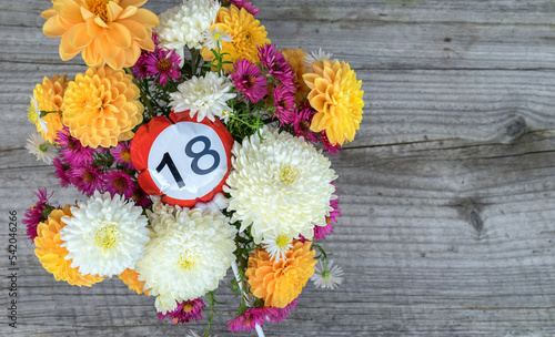 Autumn bouquet with balloon for 18th birthday