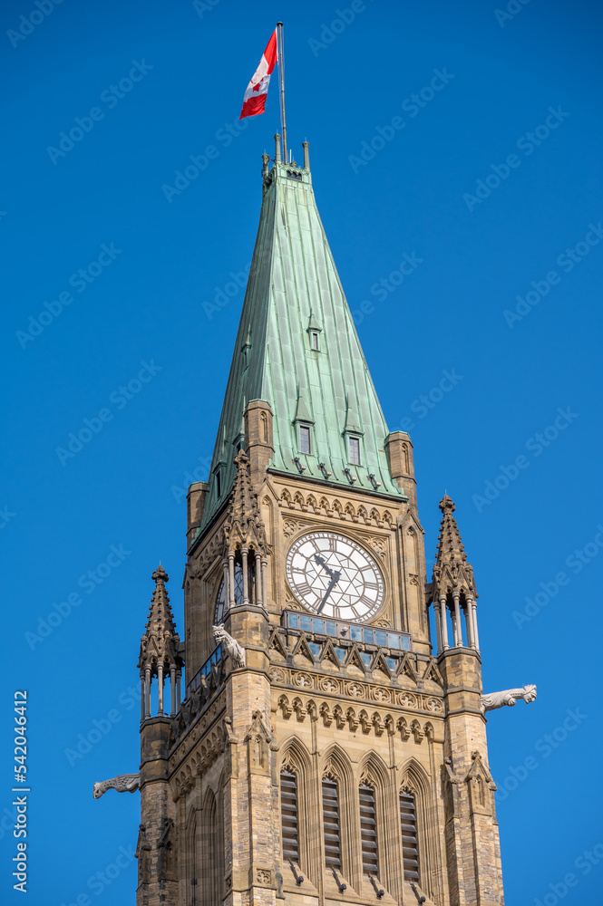 Peace tower on the Centre Block of the Parliament building in Ottawa Canada.