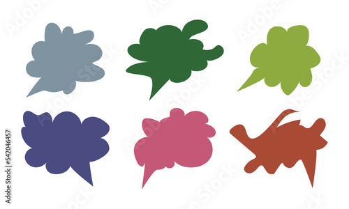 Big set of dialog boxes different variants drawn by hand. Vector flat illustrations. Collection pastel color doodle for talk, dialogue, decoration on white background.