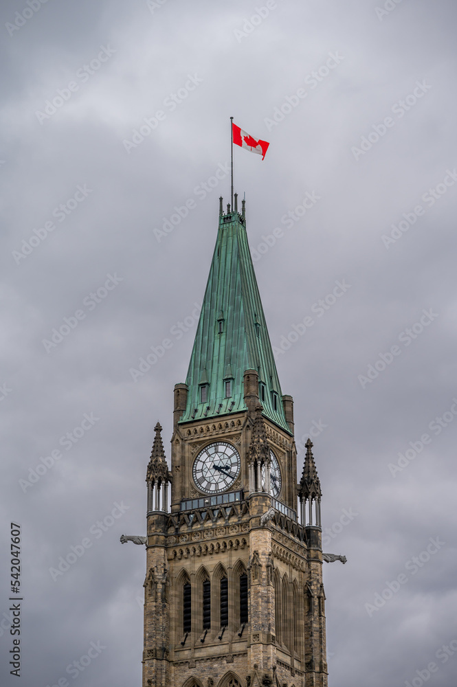 Peace tower on the Centre Block of the Parliament building in Ottawa Canada.