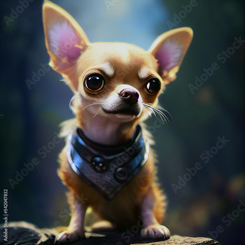 Adorable tiny Chihuahua puppy as cartoon adventurer