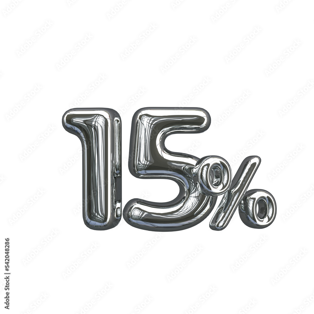 15 pecent 3D number silver color 15 pecent 3D number silver color