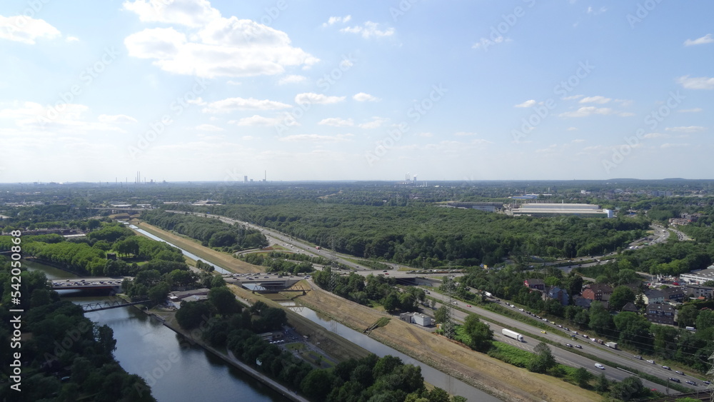 Panoramic view of leer, river, trees, sky at leer, germany