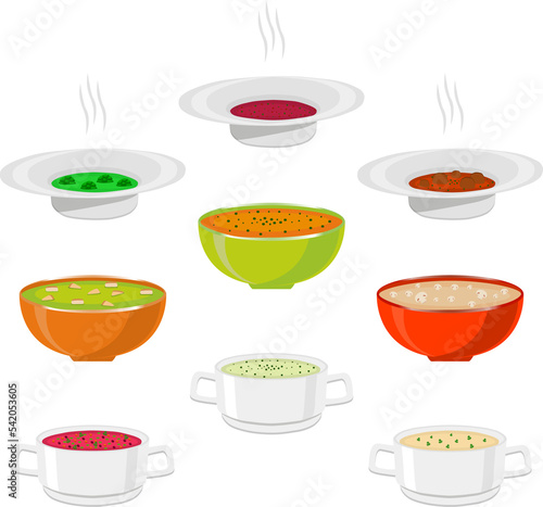 Various ceramic bowl of soup