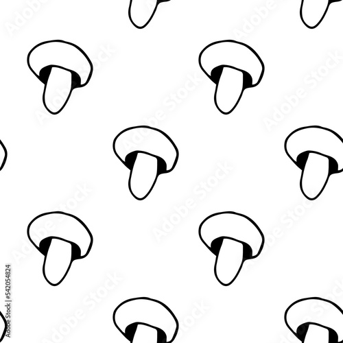 Seamless vector cute pattern Mushrooms vegan food