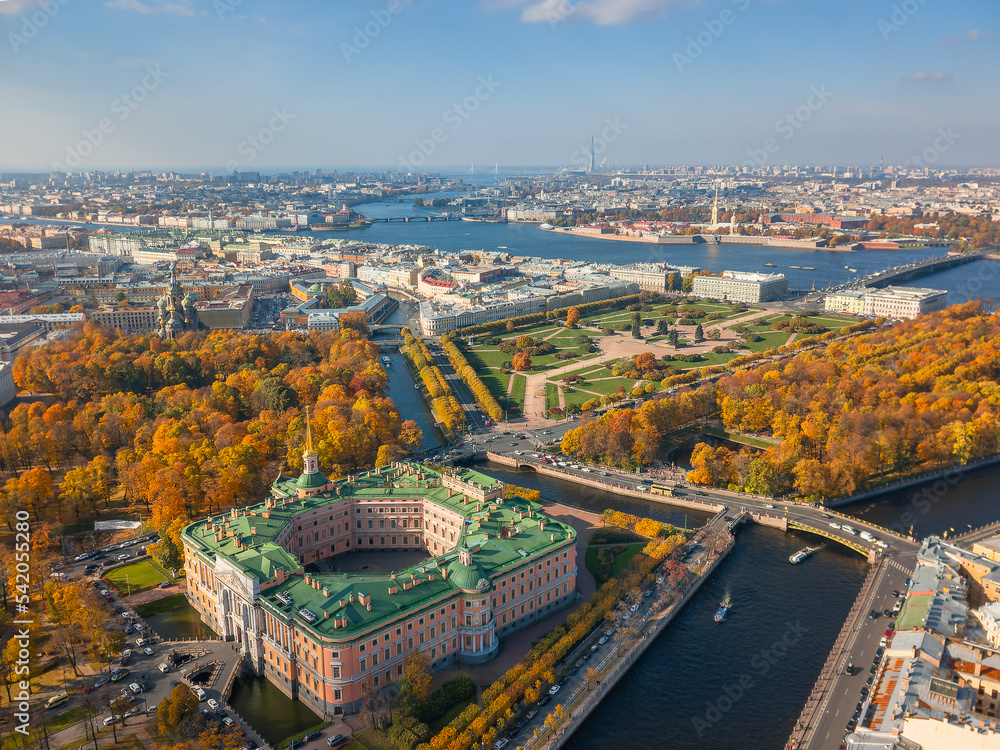 Panorama of St. Petersburg from a drone. Fall 2022
