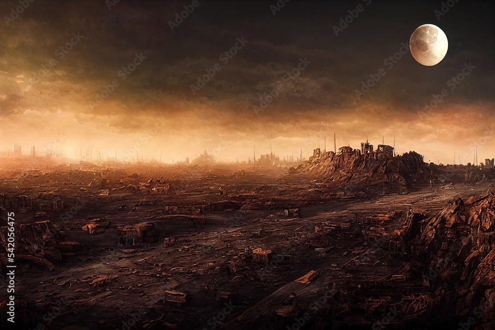 A post-apocalyptic ruined city. Destroyed buildings, destroyed roads ...