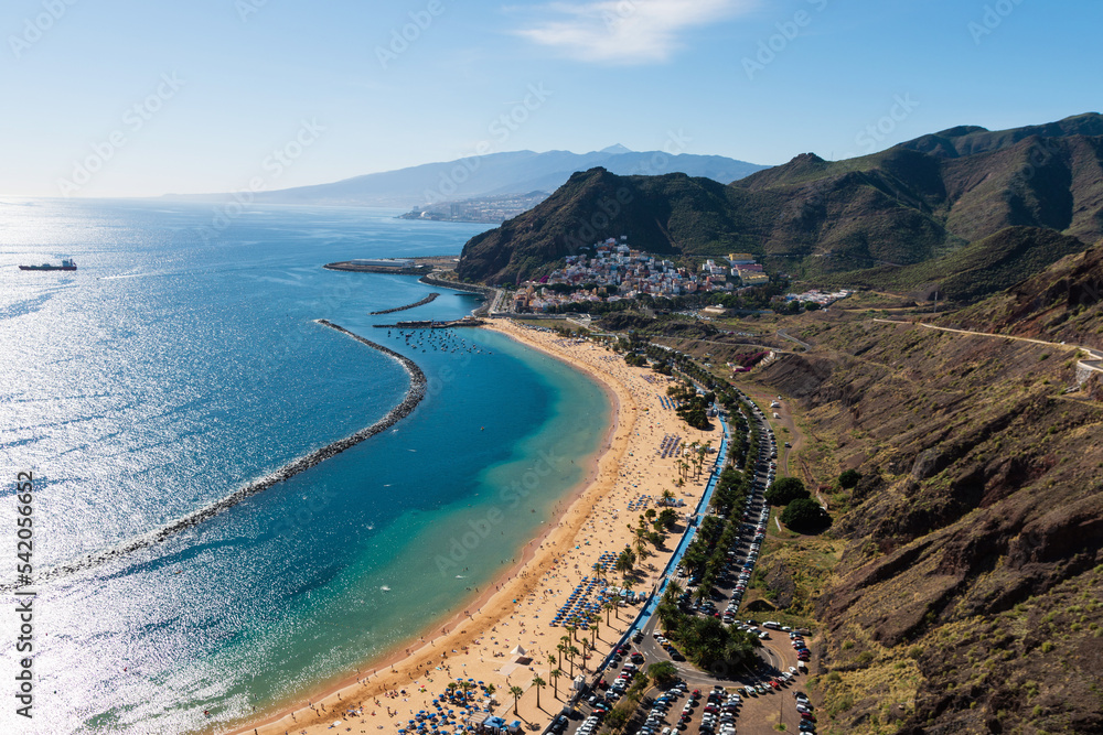 Las Teresitas beach, with Santa Cruz and El Teide in the background, Tenerife, Canary Island, Spain Las Teresitas beach, with Santa Cruz and El Teide in the background, Tenerife, Canary Island, Spain
