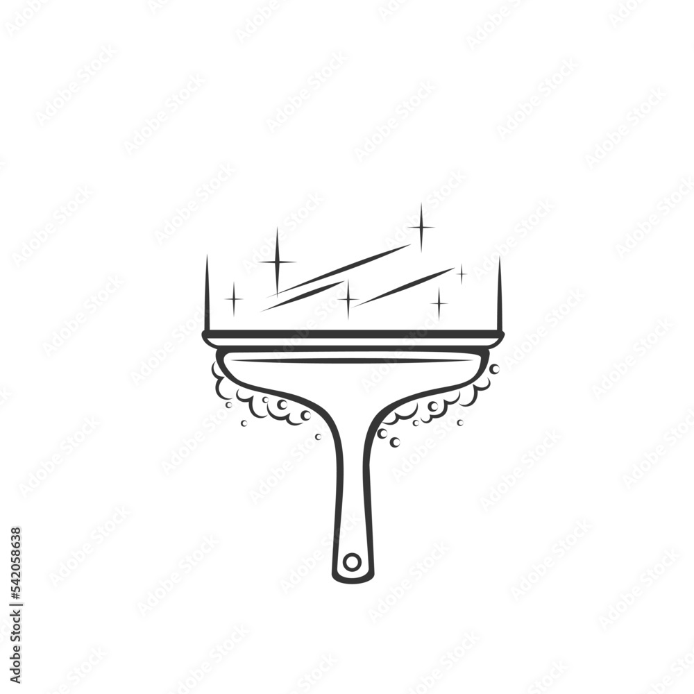 Squeegee outline icon vector illustration. Line hand drawn cleaning tool for washing and polishing or wiping glass of window, plastic wiper to clean and wipe dirty surface with detergent and water Squeegee outline icon vector illustration. Line hand drawn cleaning tool for washing and polishing or wiping glass of window, plastic wiper to clean and wipe dirty surface with detergent and water