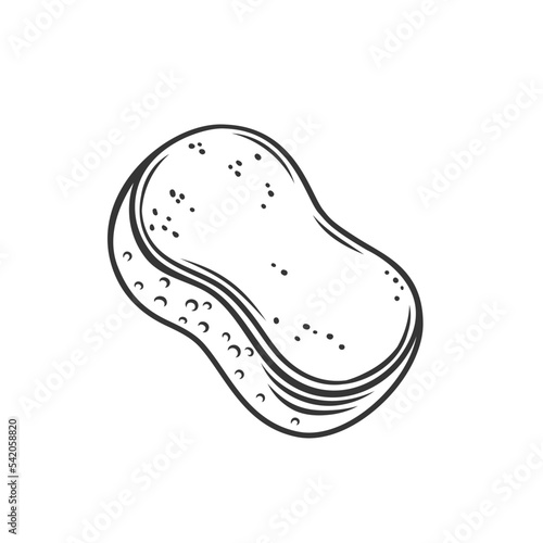 Sponge outline icon vector illustration. Line hand drawn cleaning spong to wash or clean dirty surfaces with water and soap foam, fluffy wet scouring pad for household chores and bath washcloth