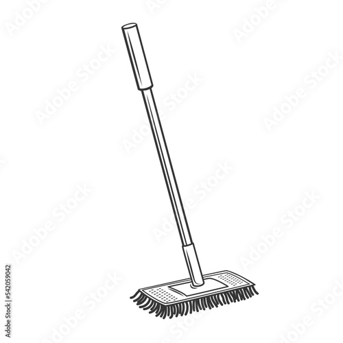 Mop outline icon vector illustration. Line hand drawn wet floor cleaning tool with handle to clean or wash toilet, kitchen or bathroom with water and antiseptic detergent cleaner, plastic mop for maid