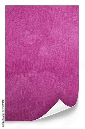 Pusta pogięta różowa karteczka z zagiętym rogiem. Różowe akwarelowe papierowe tło.