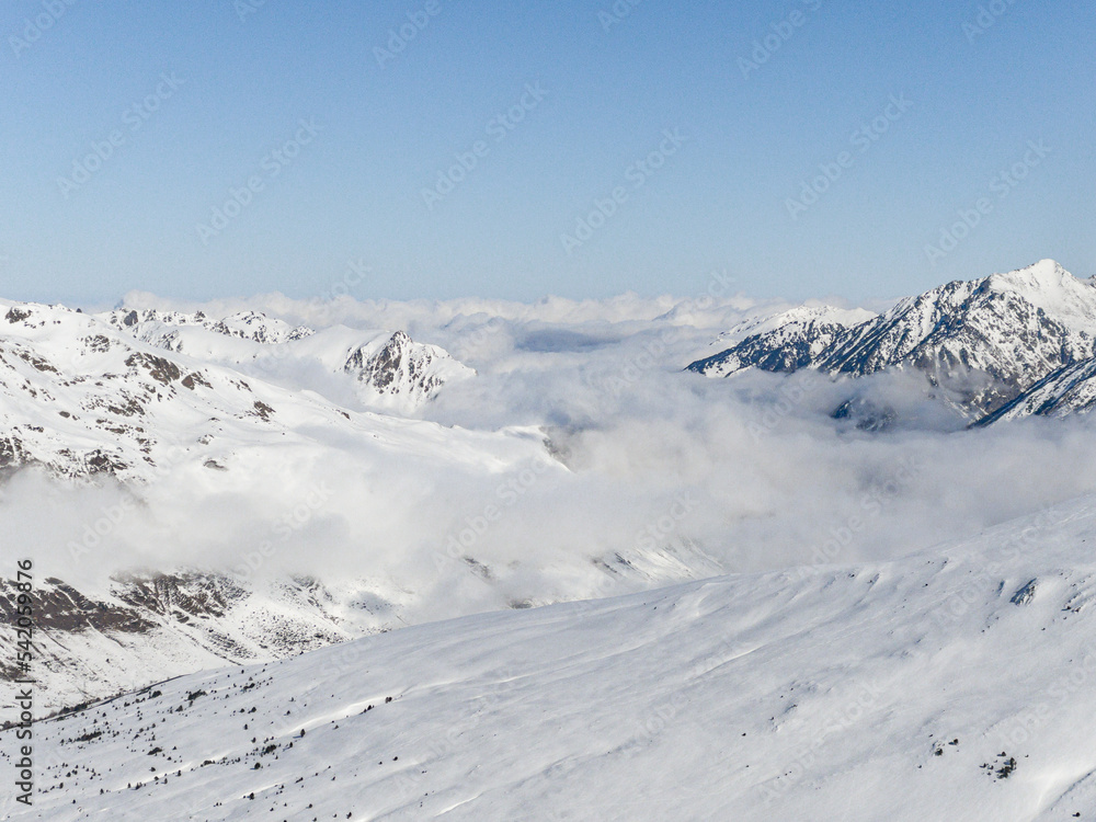 Andorra la Vella, Andorra - January 19, 2022: Grandvalira Andorra Ski Resort, Andorra mountains and skiing
