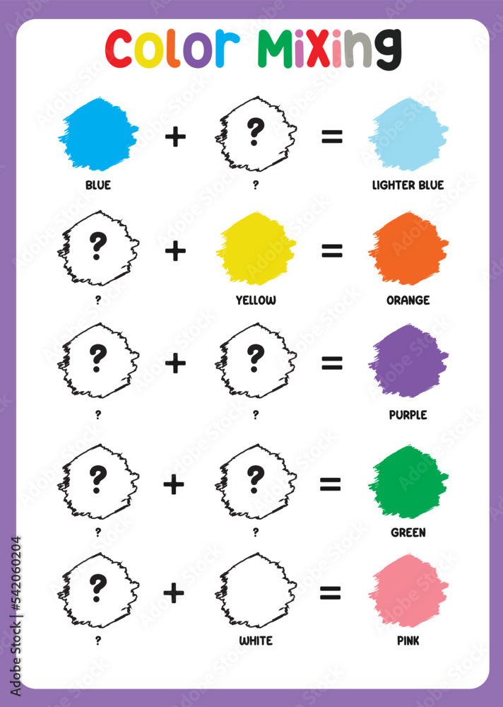 Mixing color worksheet. Learning about color. Mixing colors (primary colors and secondary colors