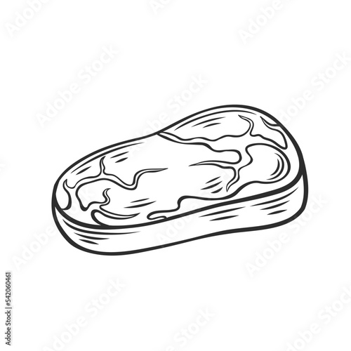 Marble beef steak outline icon vector illustration. Line hand drawn raw slice of cow meat with layer of fat, boneless beef fillet for steak house restaurant menu for dinner, protein food ingredient