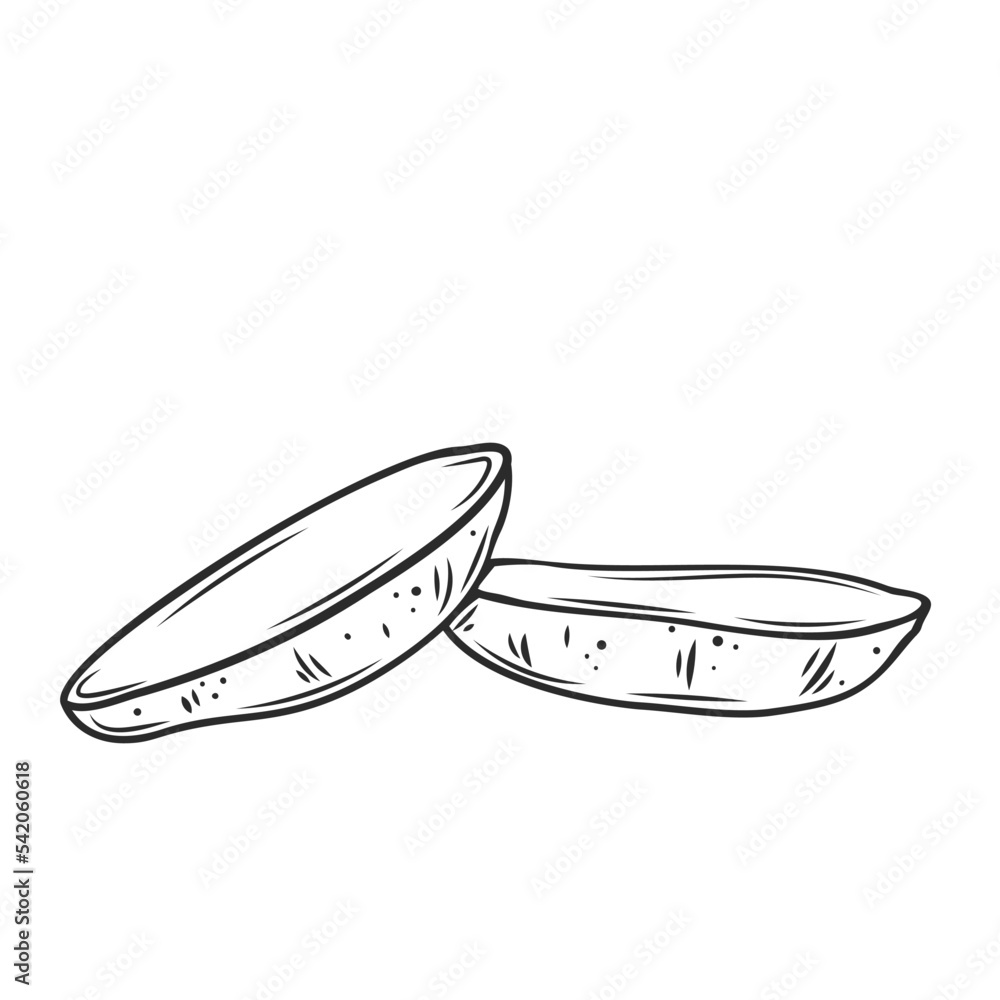 Sweet potato cut in half outline icon vector illustration. Line hand drawn two pieces of potato tuber with peel, yam vegetable root for cooking vegetarian food in kitchen, natural ingredient Sweet potato cut in half outline icon vector illustration. Line hand drawn two pieces of potato tuber with peel, yam vegetable root for cooking vegetarian food in kitchen, natural ingredient