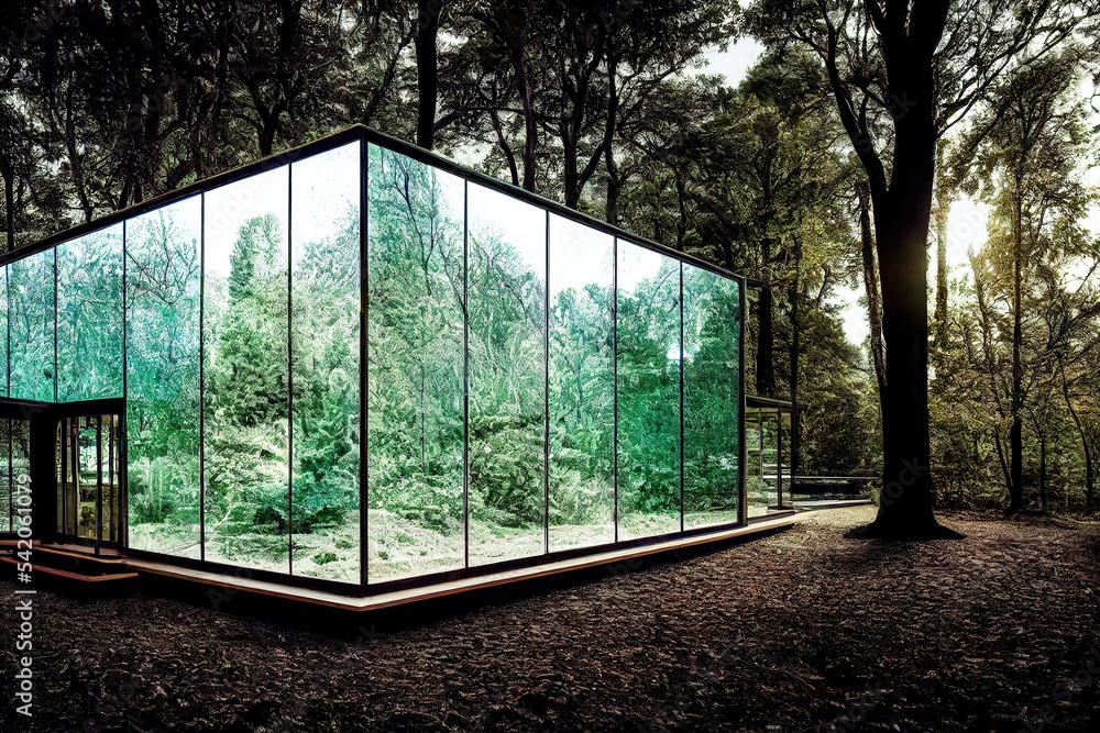 Glashaus im Wald Modernes Architektur Design am Stadtrand - AI Digital - Illustration