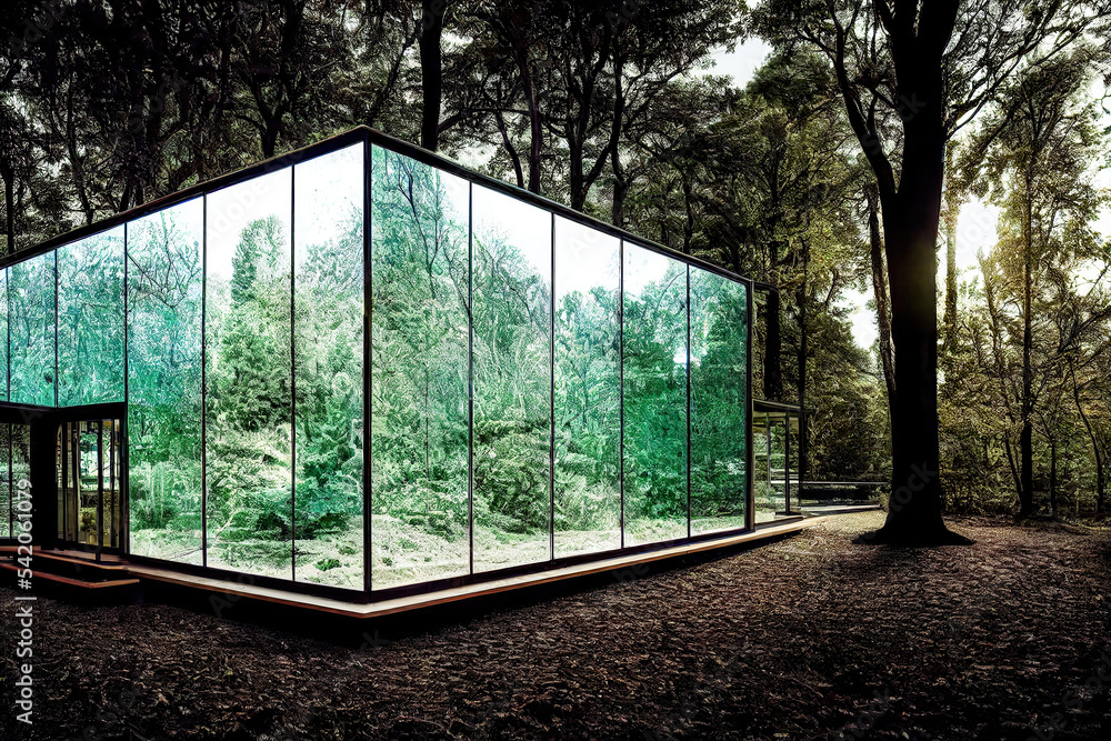 Glashaus im Wald Modernes Architektur Design am Stadtrand - AI Digital - Illustration Glashaus im Wald Modernes Architektur Design am Stadtrand - AI Digital - Illustration