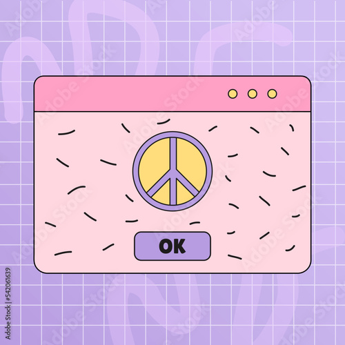 Retrowave PC desktop with message box and popup UI elements. Pacifik Sign. Vector illustration of UI and UX
