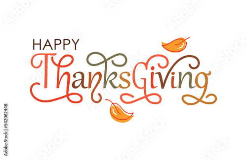 Happy Thanksgiving handwritten text isolated on white background. Modern brush ink calligraphy. Vector colorful illustration  hand lettering. Greeting holiday design for print  card  banner  poster
