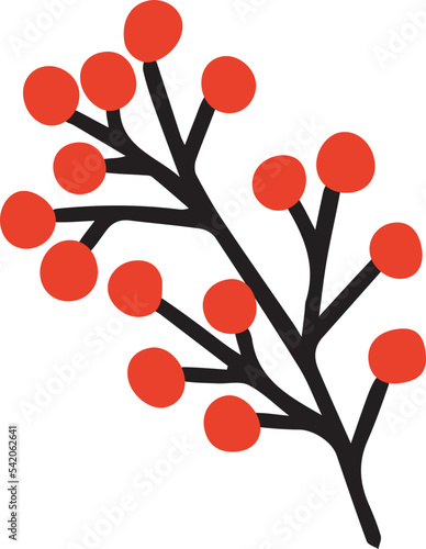 Vector doodle nothern plant with red berries. Hand drawn Christmas witner plant with berries