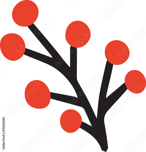 Vector doodle nothern plant with red berries. Hand drawn Christmas witner plant with berries