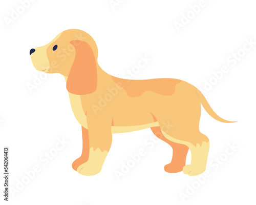 Beagle puppy semi flat color vector character. Editable figure. Full sized animal on white. Domestic animal. Cute little dog simple cartoon style illustration for web graphic design and animation