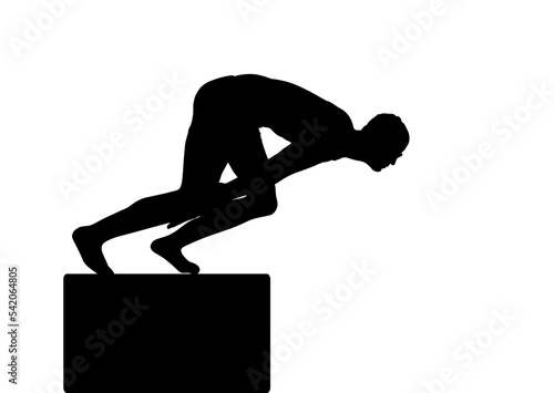 Sport man swimmer jump in water swimming pool vector silhouette illustration isolated on white background. Swimming boy on start race. Athlete figure symbol swim person. Sportsman in competition event