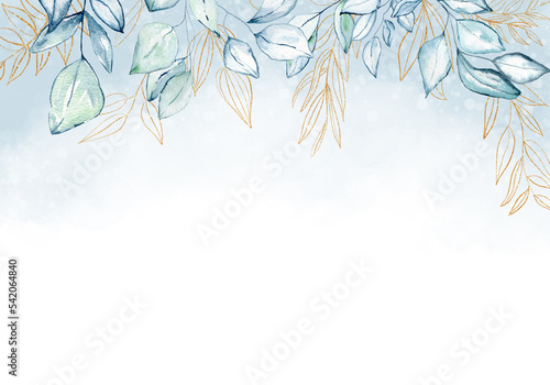 Pale watercolor leaves on white background - vertical botanical design banner. Floral pastel watercolor, vintage style