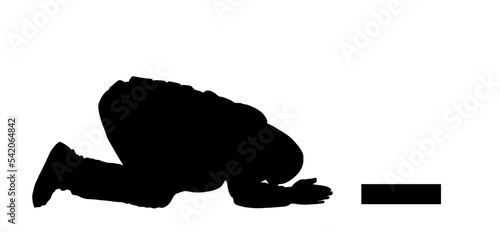 Homeless beggar begging for money vector silhouette illustration isolated on white. Person begging for food. Disabled person. Poor hungry man need help. Stressful public scene. Street social problem.