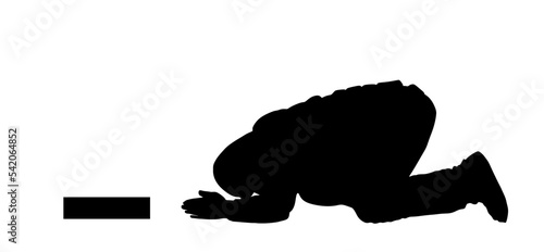 Homeless beggar begging for money vector silhouette illustration isolated on white. Person begging for food. Disabled person. Poor hungry man need help. Stressful public scene. Street social problem.