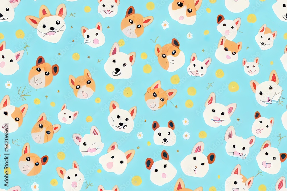 Seamless pattern with funny cartoon dogs. Creative texture in Scandinavian style. Great for fabric, textile 2d illustrated Illustration Seamless pattern with funny cartoon dogs. Creative texture in Scandinavian style. Great for fabric, textile 2d illustrated Illustration
