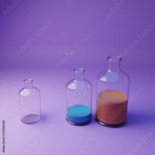 glass three bottle on purple background