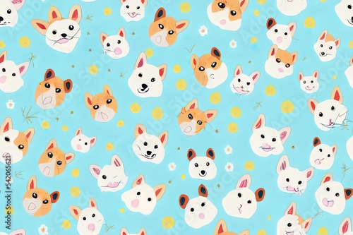 Seamless pattern with funny cartoon dogs. Creative texture in Scandinavian style. Great for fabric, textile 2d illustrated Illustration