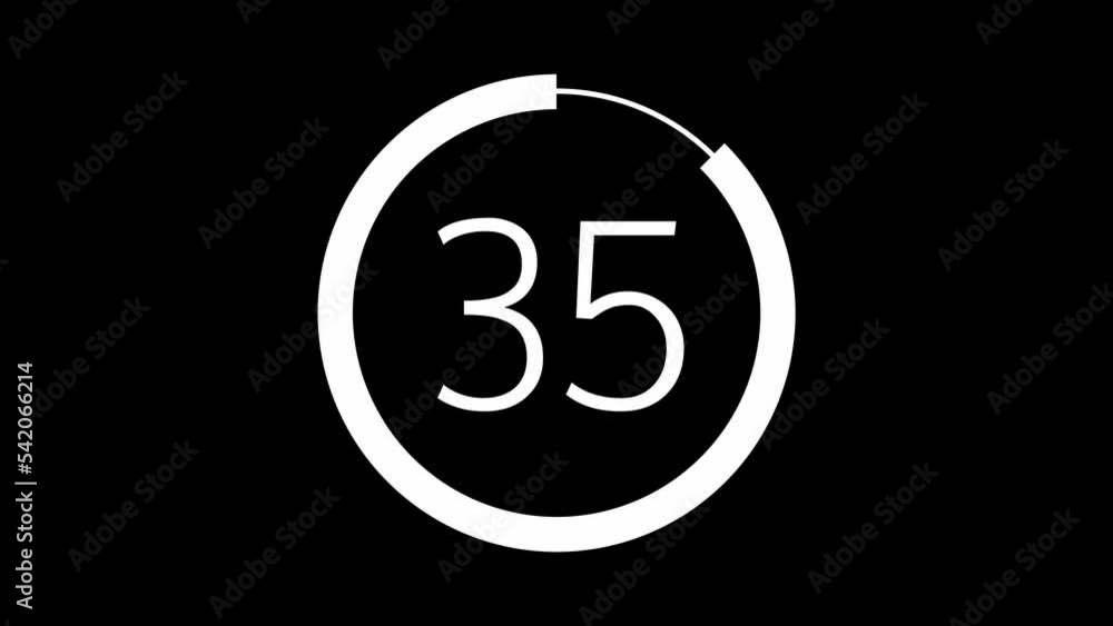 Simple 40 seconds countdown timer with animated indicator. Circle shaped smooth animation. White colour on black background. Simple 40 seconds countdown timer with animated indicator. Circle shaped smooth animation. White colour on black background.