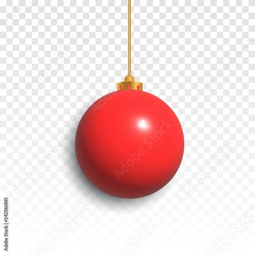 Vector red Christmas tree toy on an isolated transparent background. Christmas tree ball png. Christmas decorations.