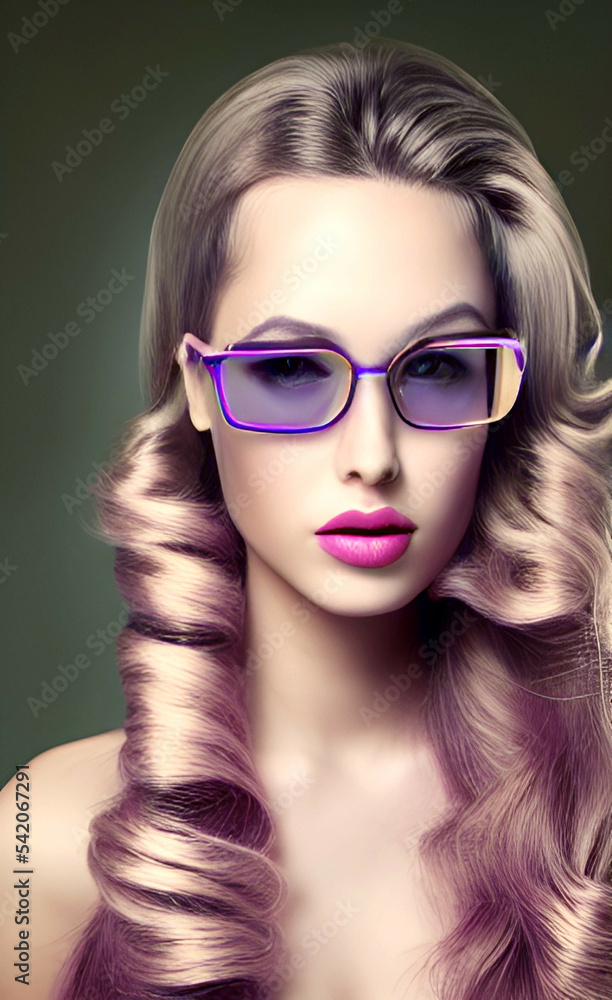 Portrait of a girl with creative makeup and hairstyle. Illustration. Generated by Artificial Intelligence. Portrait of a girl with creative makeup and hairstyle. Illustration. Generated by Artificial Intelligence.