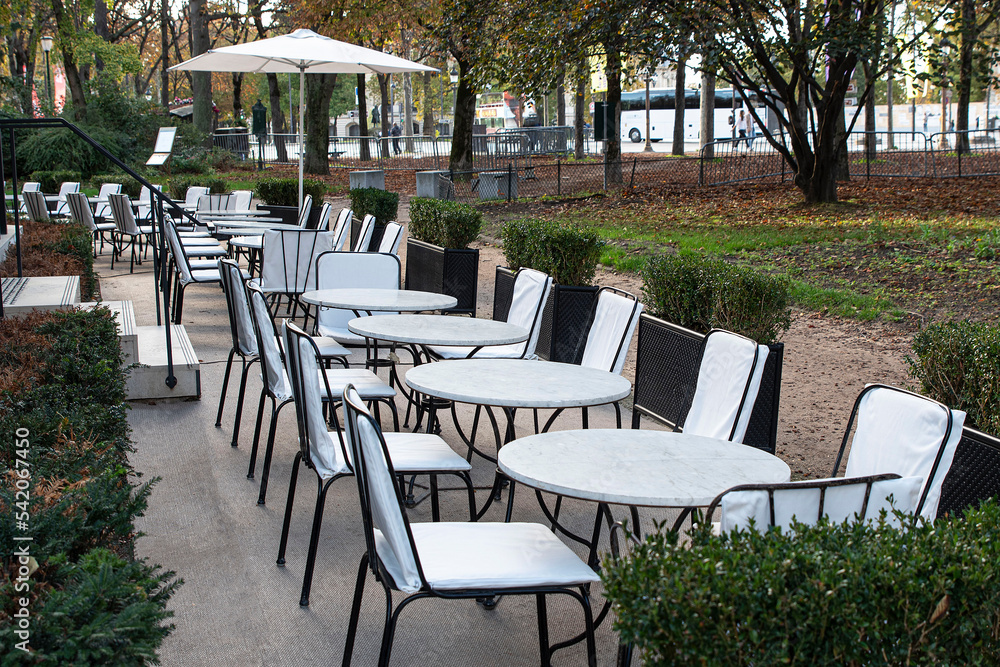 Coffee terrace in a park in Paris, France