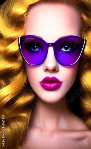 Portrait of a girl with creative makeup and hairstyle. Illustration. Generated by Artificial Intelligence.