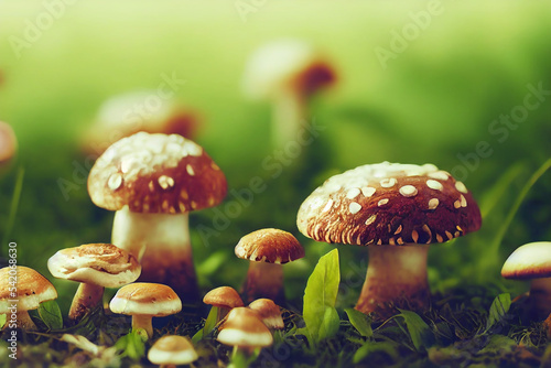 Brown mushrooms with white dots