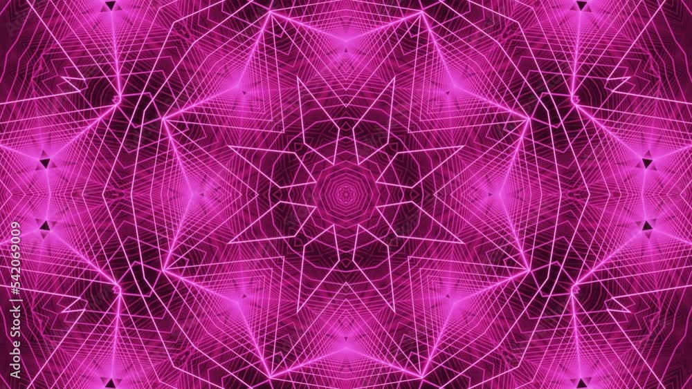 Psychedelic mandala pattern with bright neon glowing lines. Abstract neon glow geometric mosaic in futuristic design. Modern vj loop night club or party background Psychedelic mandala pattern with bright neon glowing lines. Abstract neon glow geometric mosaic in futuristic design. Modern vj loop night club or party background