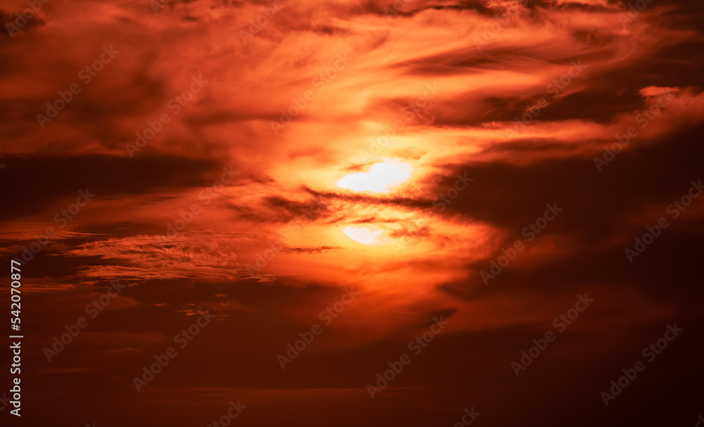 Dramatic Colorful Sunset Sky over North Atlantic Ocean. Abstract. Cloudscape Nature Background.