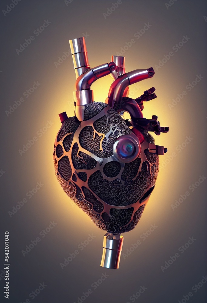 Midjourney abstract render of an artificial human heart made of automobile parts ilustración de