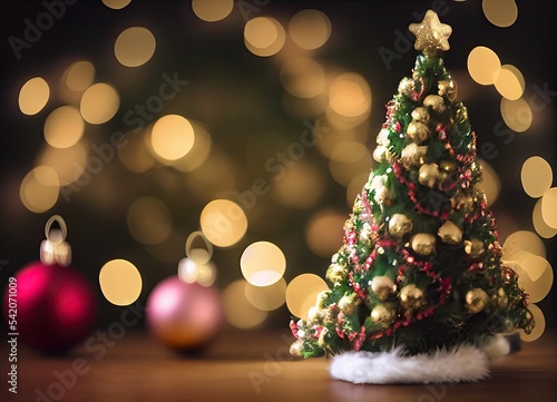 Christmas tree decoration, with christmas tree bokeh background