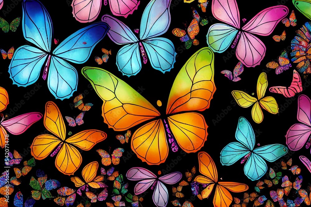 Midjourney render of abstract art wallpaper with psychedelic butterflies
