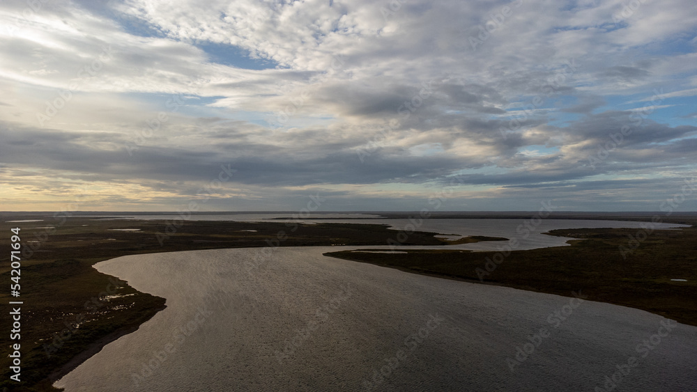 Aerial view captured by drone showing the winding Egegik river in Bristol Bay, Alaska Aerial view captured by drone showing the winding Egegik river in Bristol Bay, Alaska