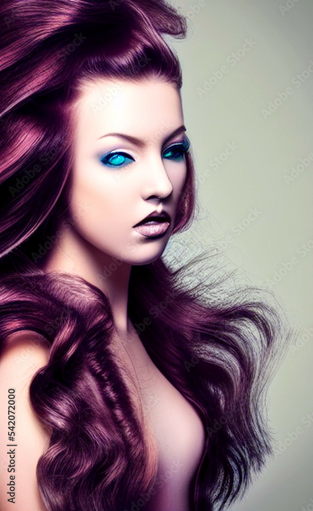 Portrait of a girl with creative makeup and hairstyle. Illustration. Generated by Artificial Intelligence. Portrait of a girl with creative makeup and hairstyle. Illustration. Generated by Artificial Intelligence.