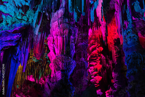 Saint Michael's Cave with colorful lights. Natural Rock Formation. Gibraltar, UK. Nature Background © edb3_16